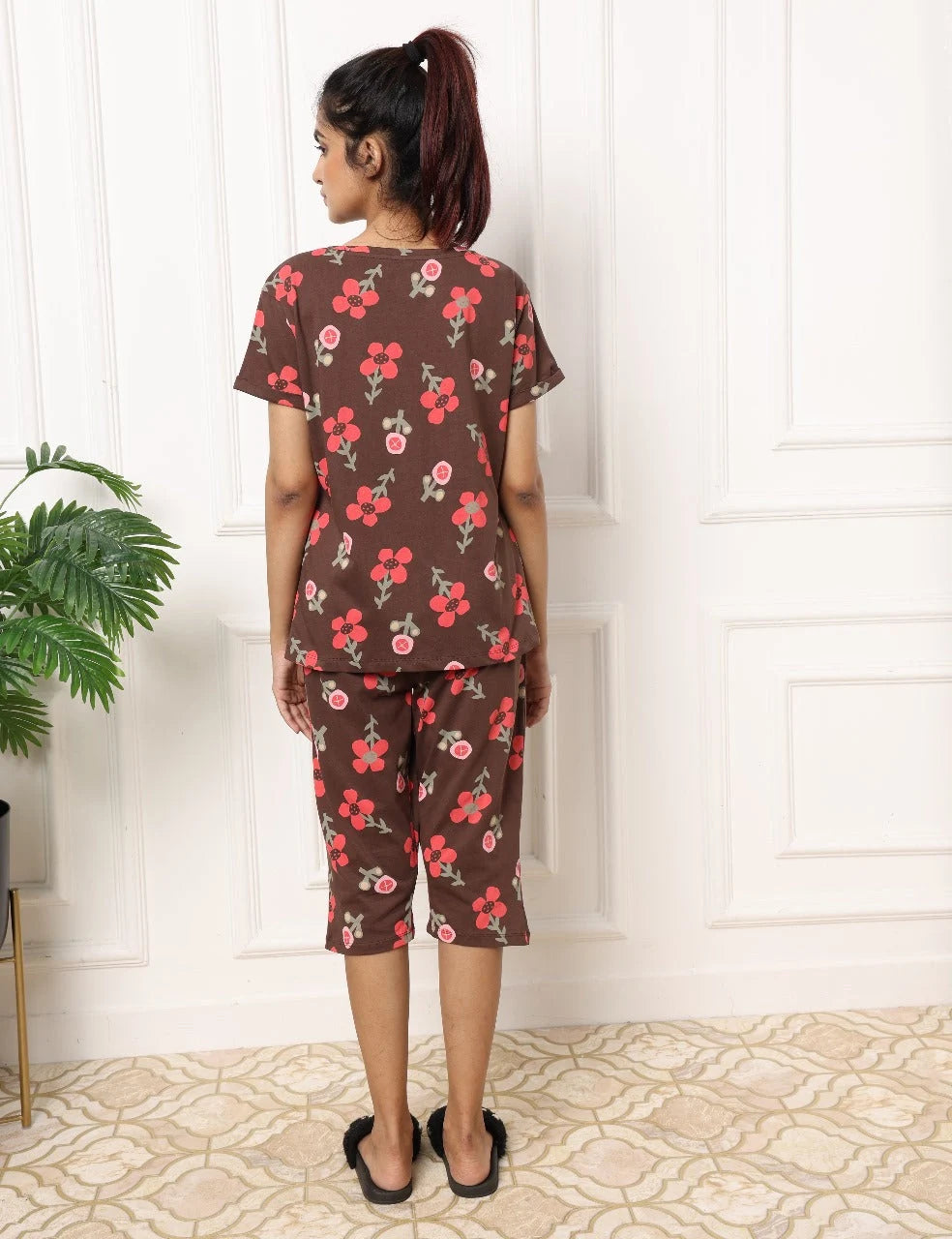 Brown Cotton Capri Nightwear Set