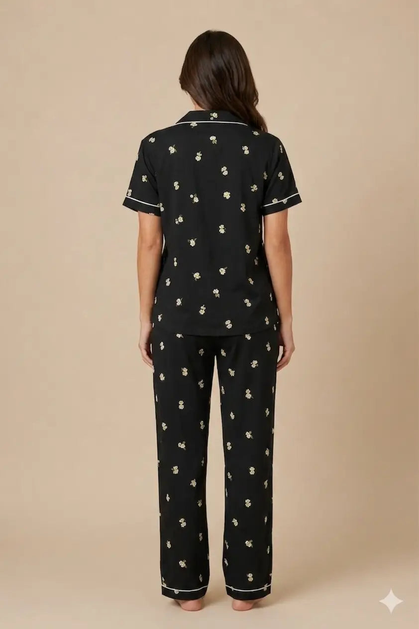 Black Small Flower Linen Cotton
