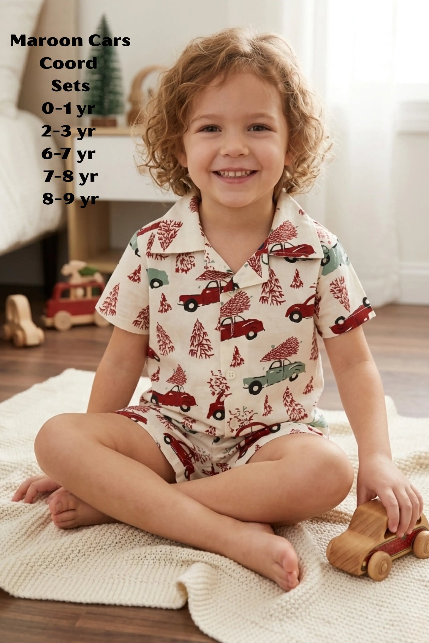 Maroon Cars Shorts Sets