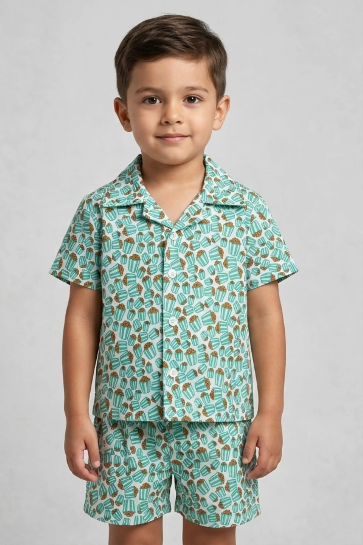 Green Red Popcorn Shorts Sets