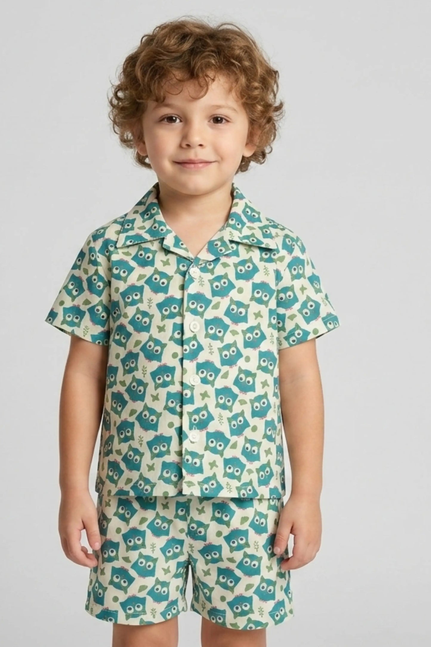 Green owl cotton shorts sets