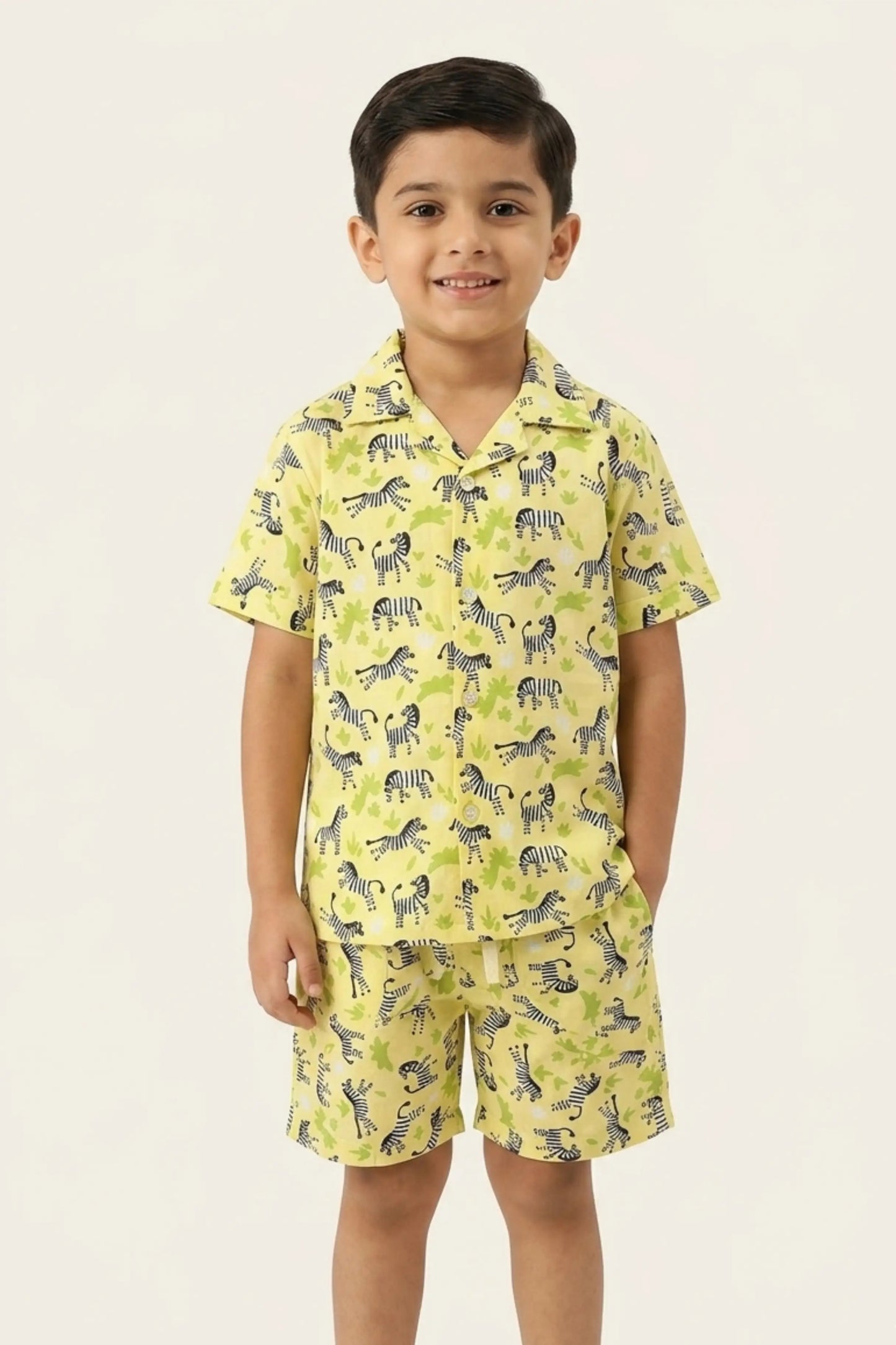 Yellow Zebra cotton shorts set