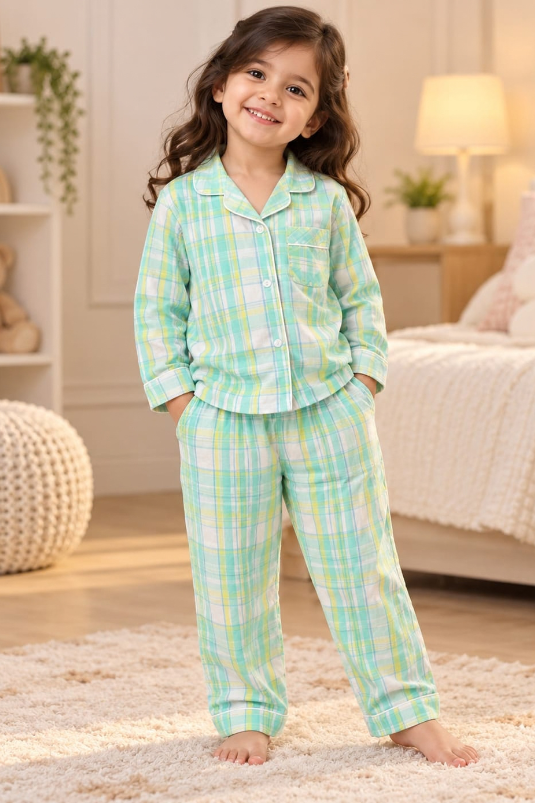Green Checks Full Sleeves Pyjama Sets