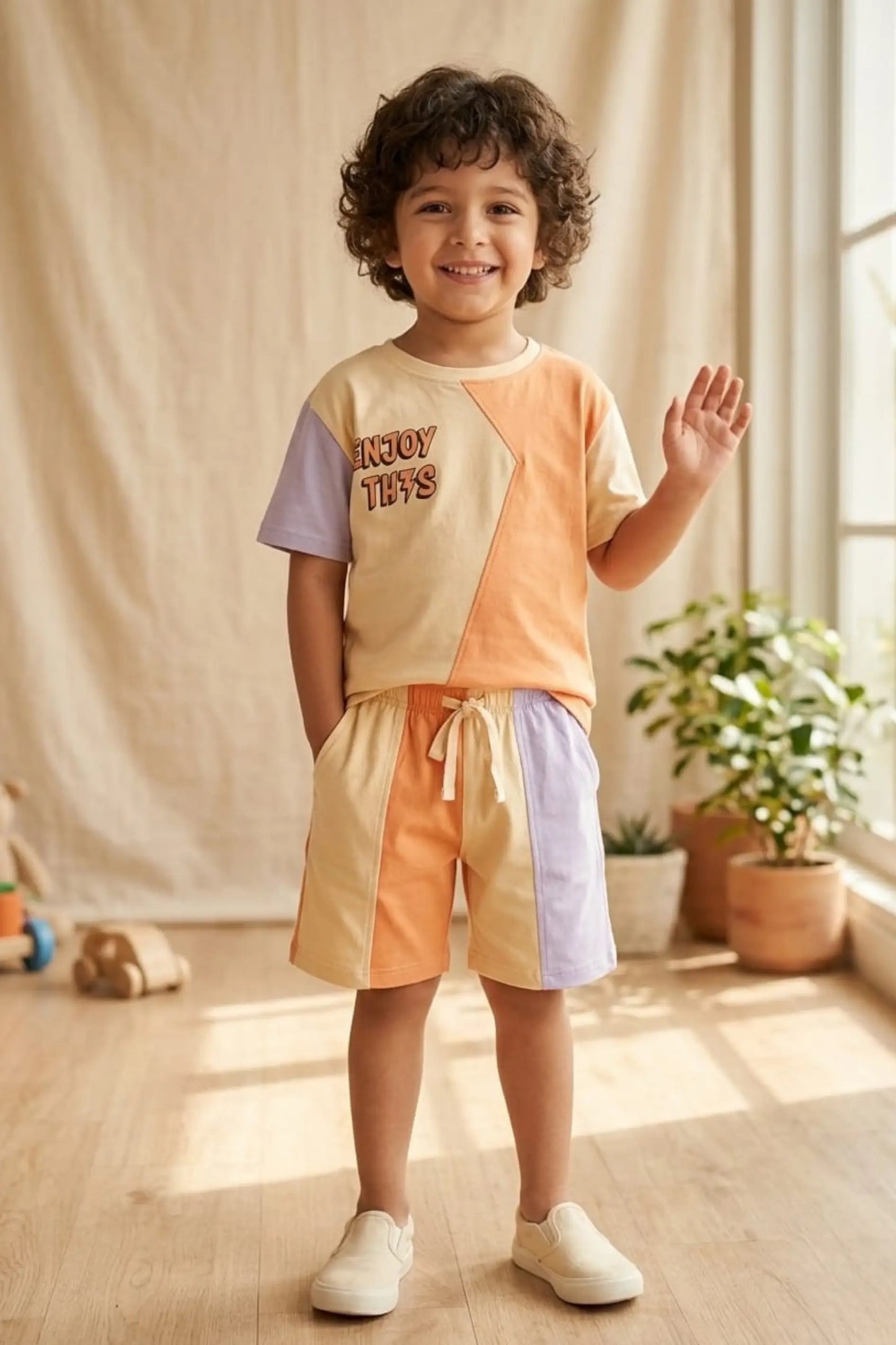 Orange Enjoy Shorts Sets