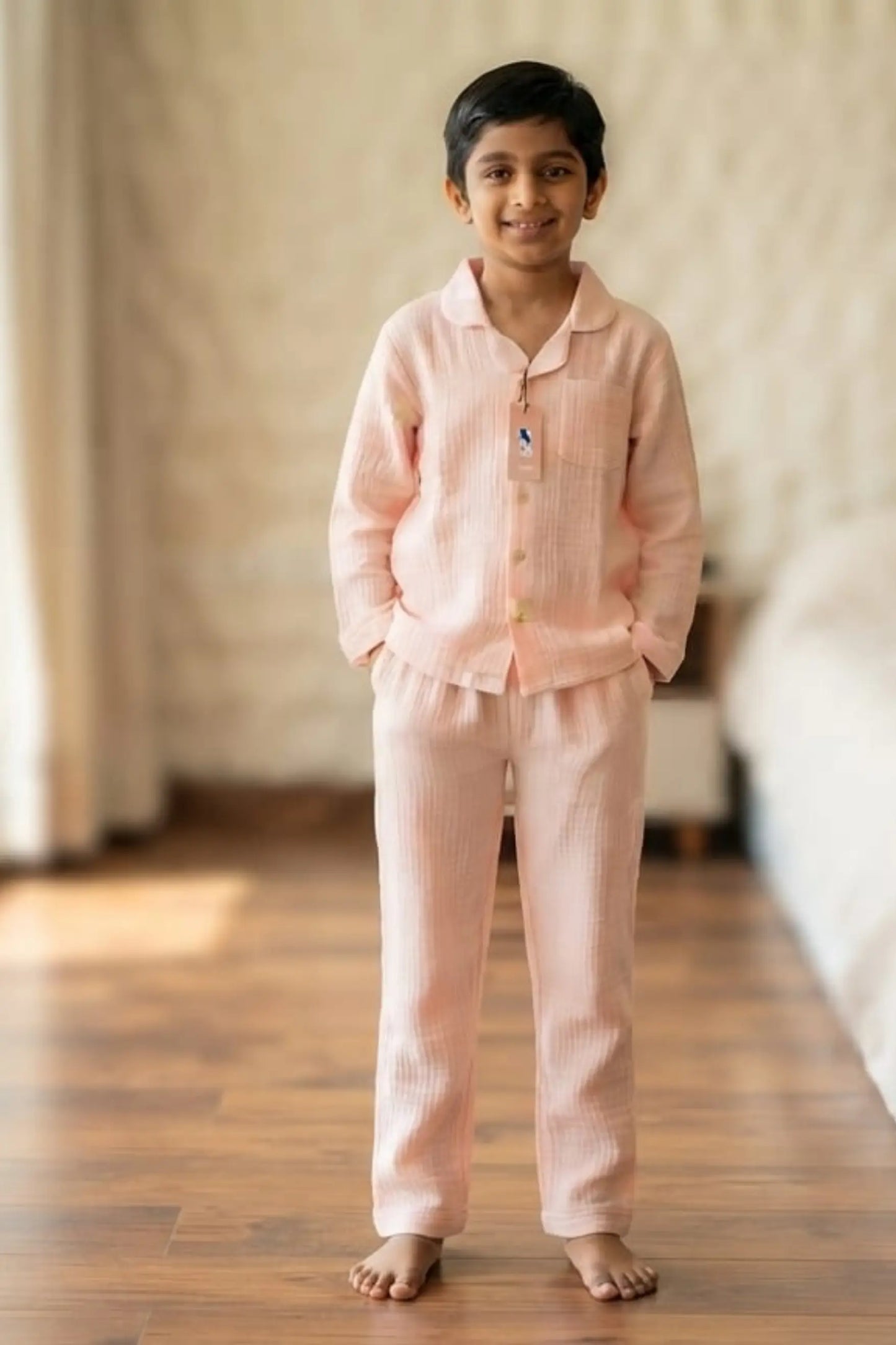 Peach Pink Muslin Cotton Pyjama Set