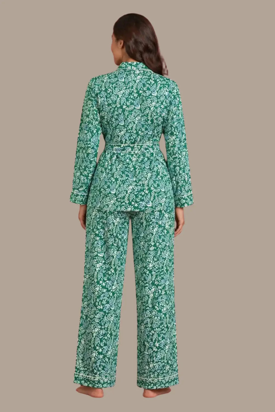 Green Dots Full Pant With Bealt Satin Cotton