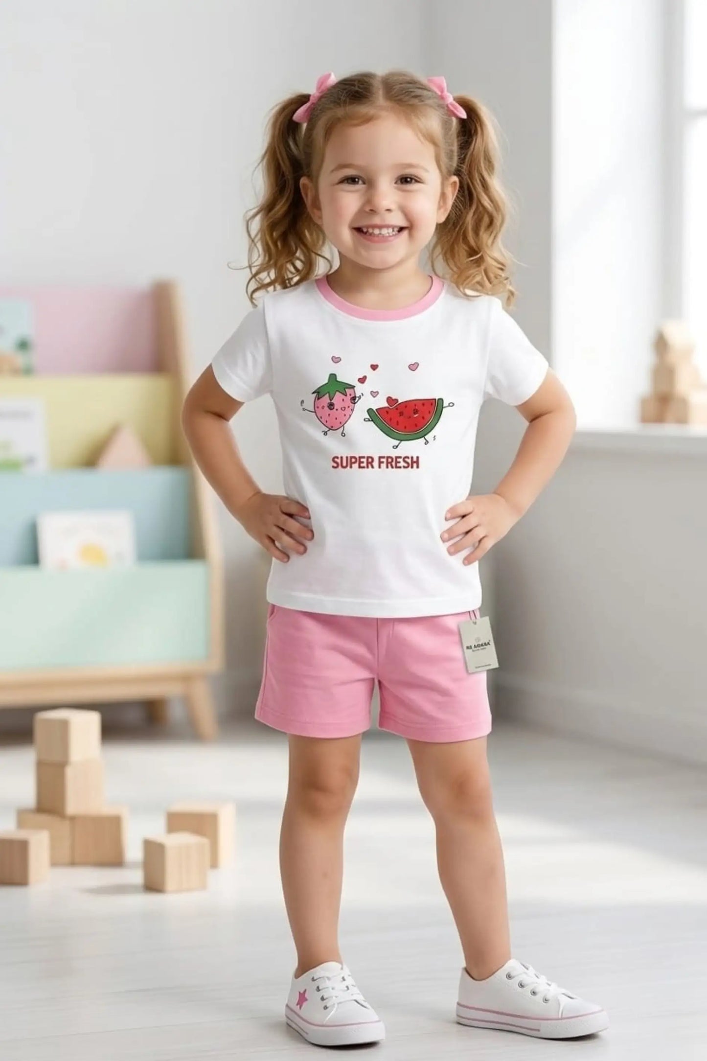 Girls Fruit Puff Shorts Sets