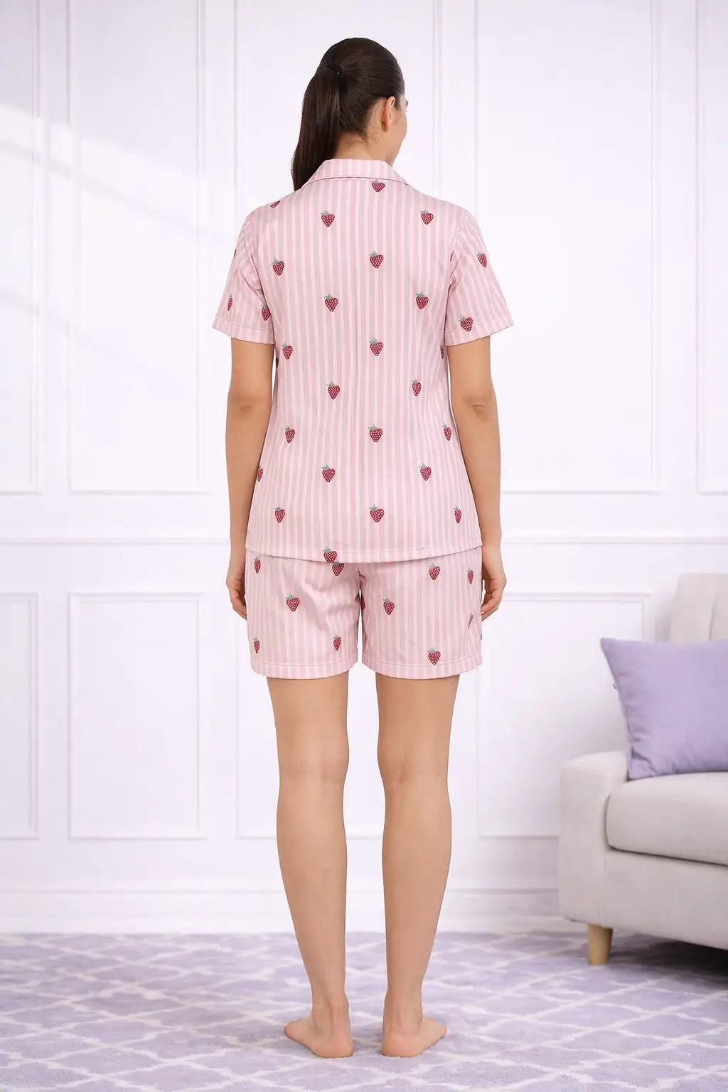 Pink Strawberry Shorts Set