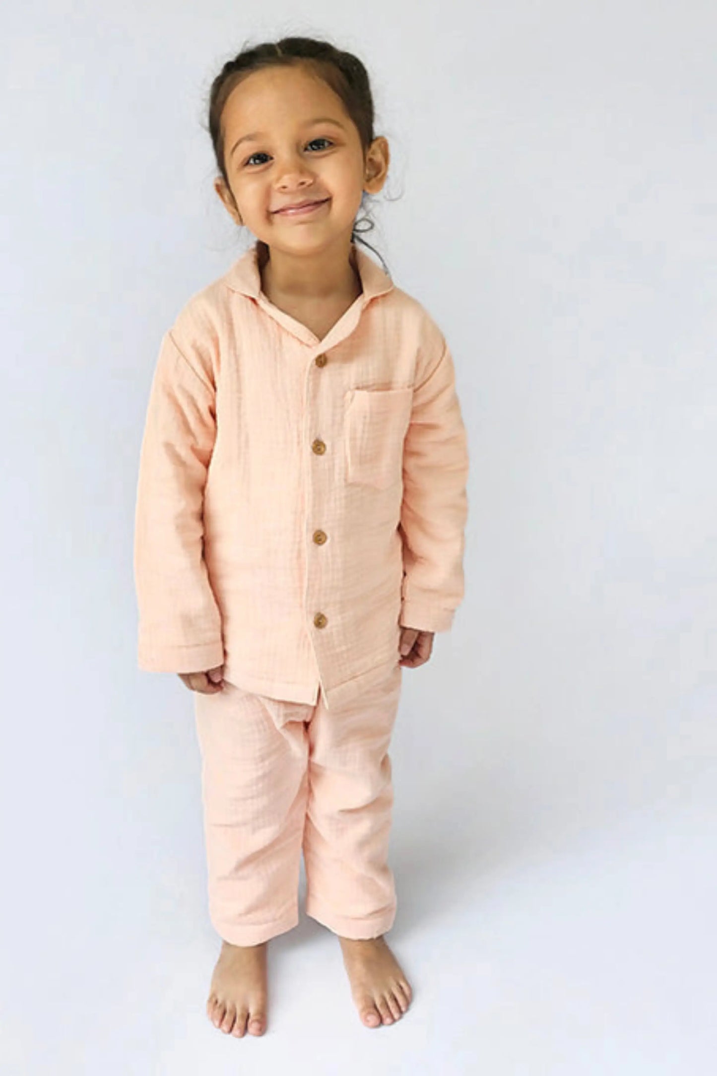 Peach Pink Muslin Cotton Pyjama Set
