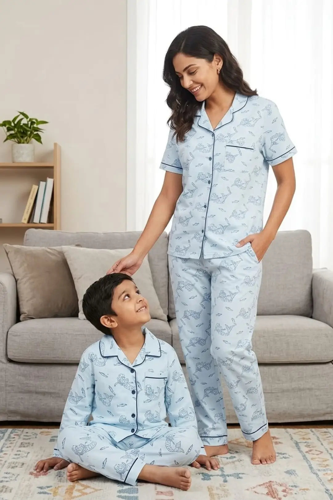 Blue Mermaid Linen Cotton Pyjama Sets