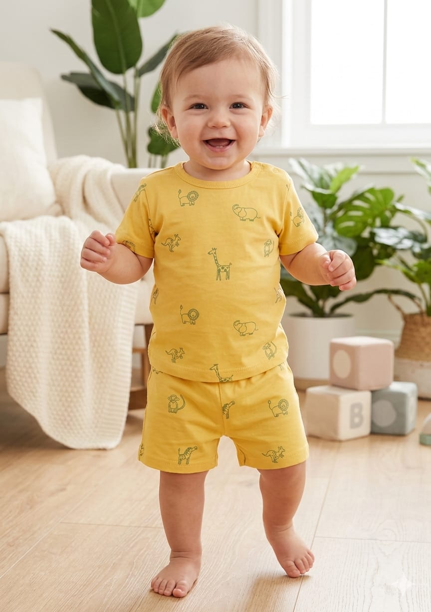 Yellow Animals Shorts Sets