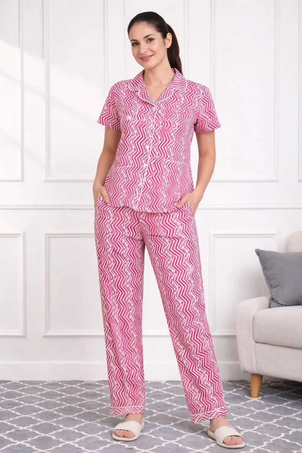Pink Minakari  Pyjama Set Pure Cotton