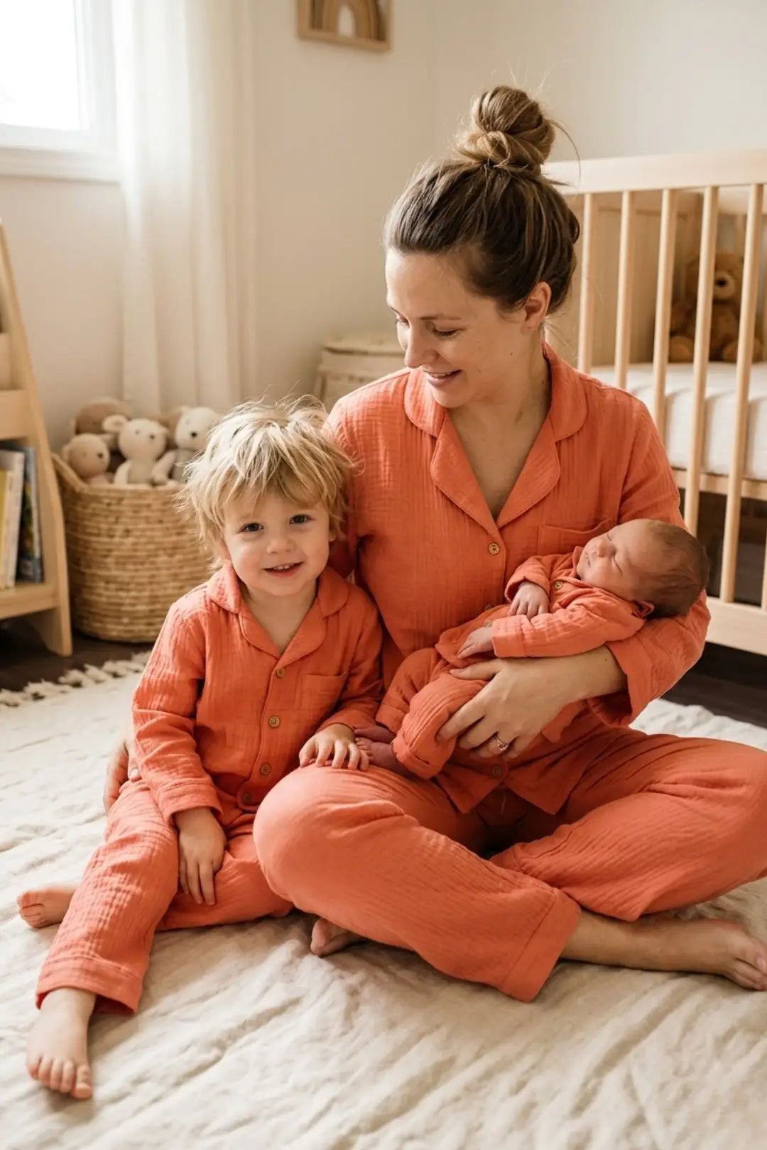 Coral Orange Muslin Cotton Pyjama Set
