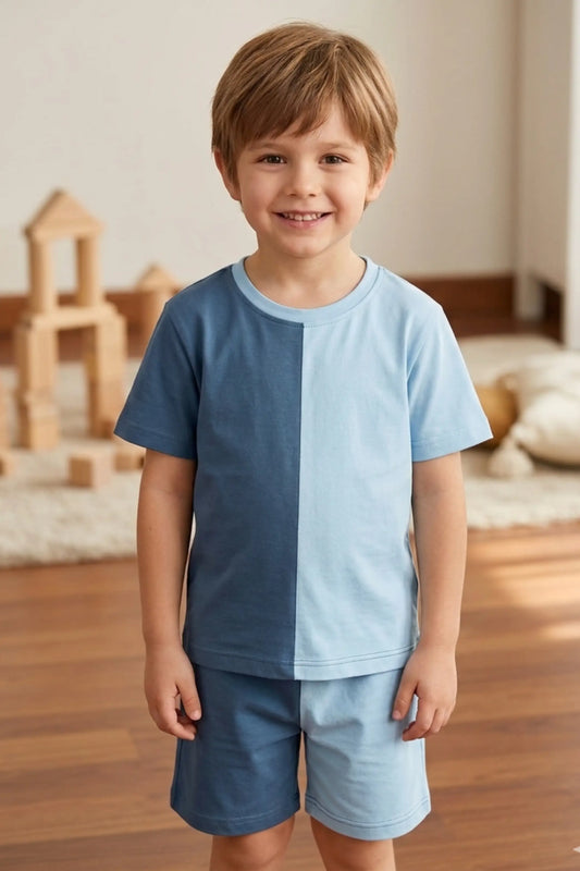Blue two tone Shorts Sets