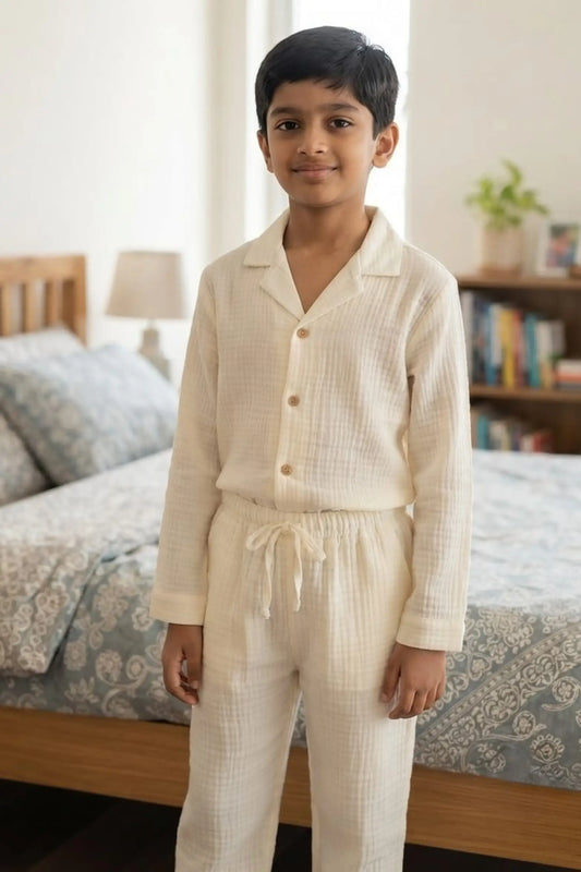 Cream White Muslin Cotton Kids