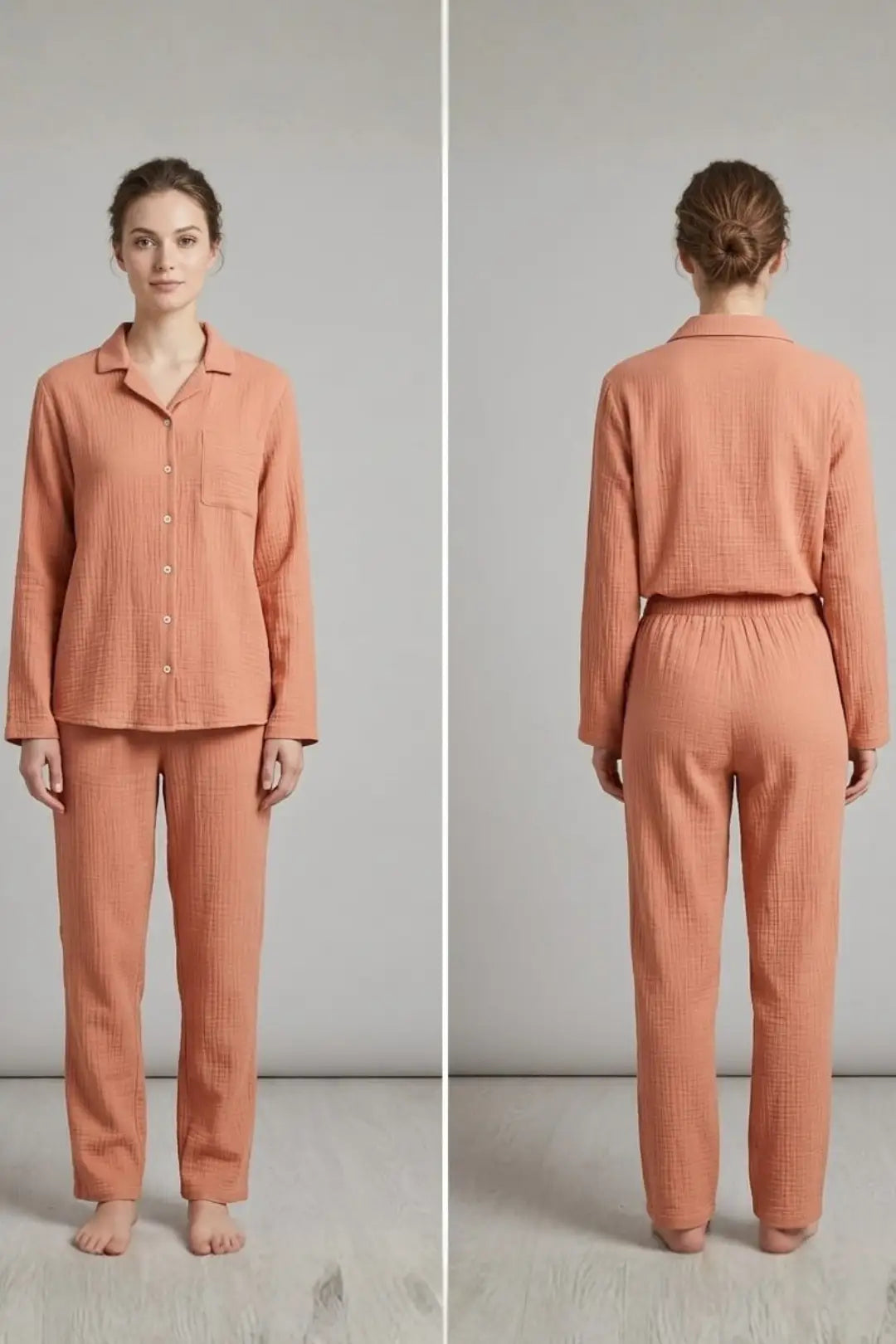 Coral Orange Muslin Cotton Pyjama Set