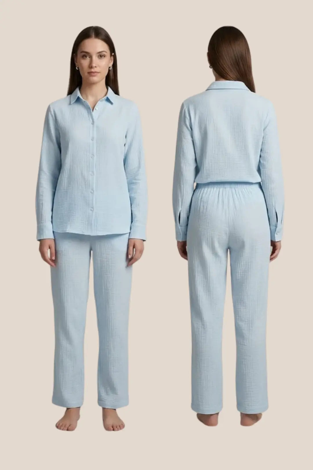 Sky Blue Muslin Cotton Pyjama Set