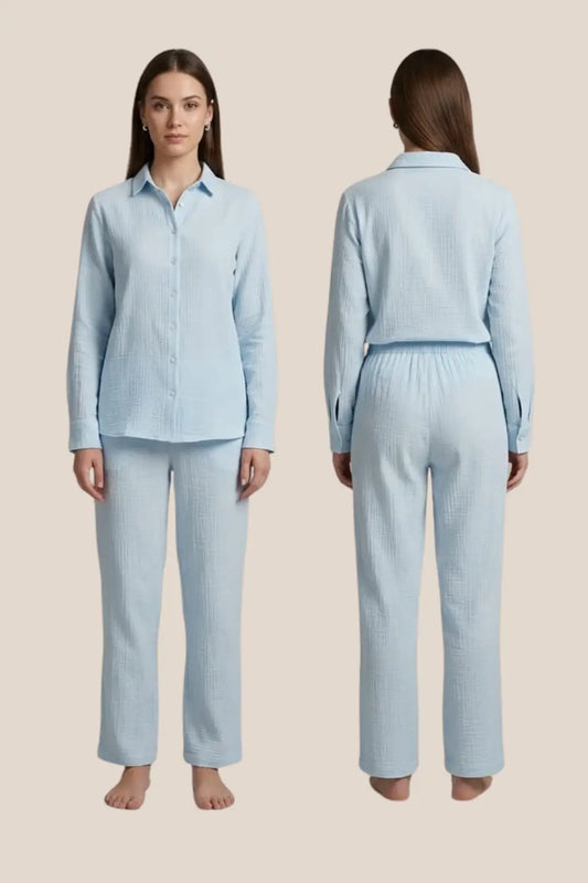 Sky Blue Muslin Cotton Pyjama Set