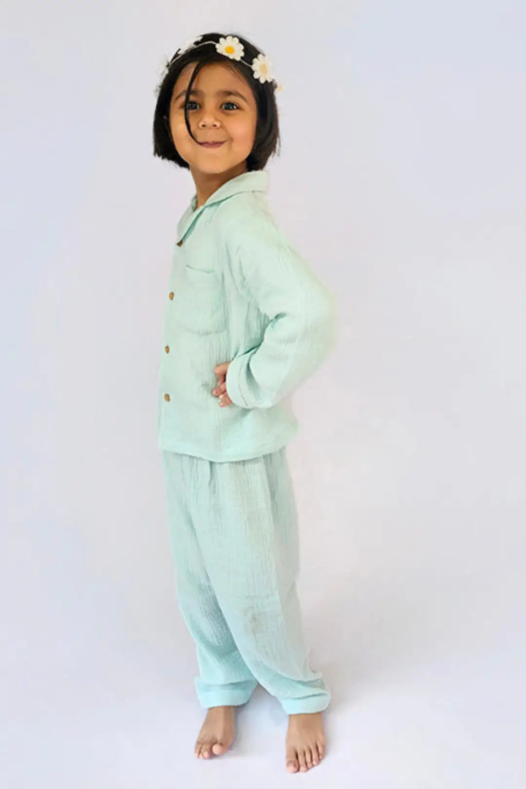 Mint Green  Muslin Cotton Pyjama Sets