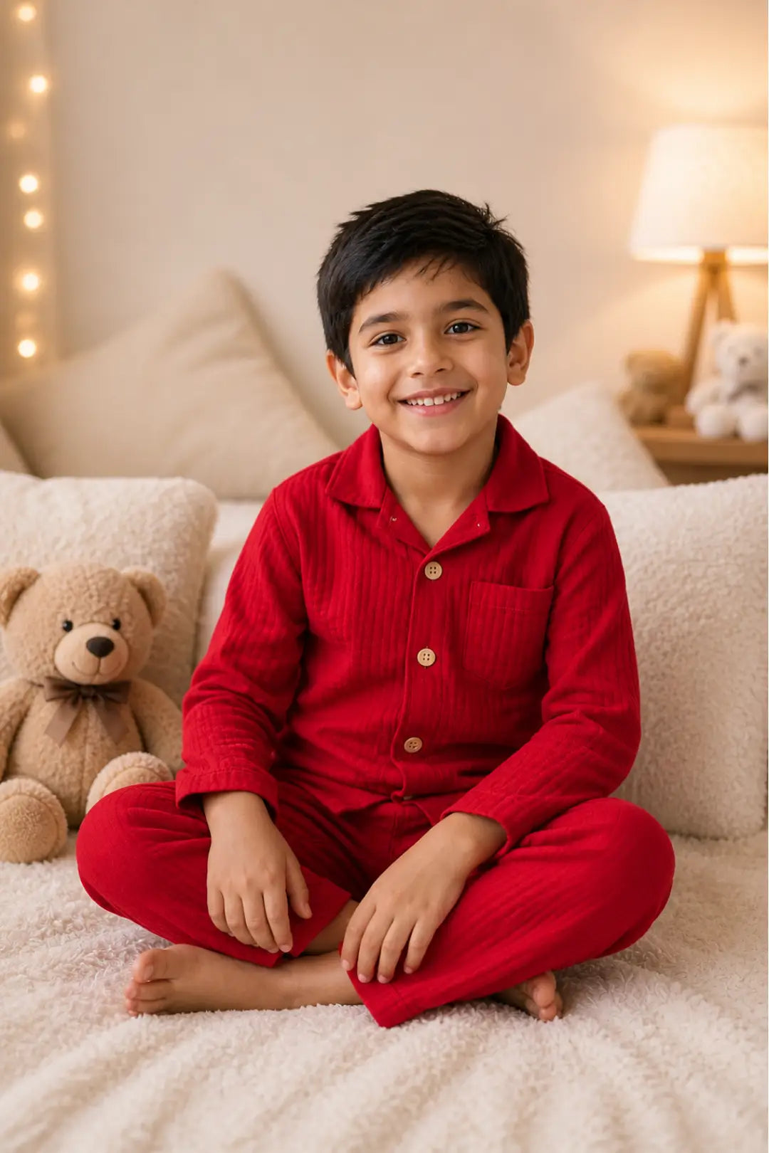 Red Muslin Cotton Pyjama Set