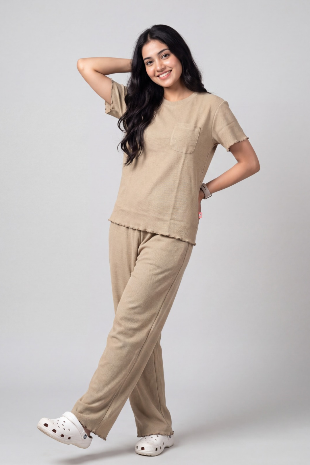 Beige Rulfles Full Sleeves