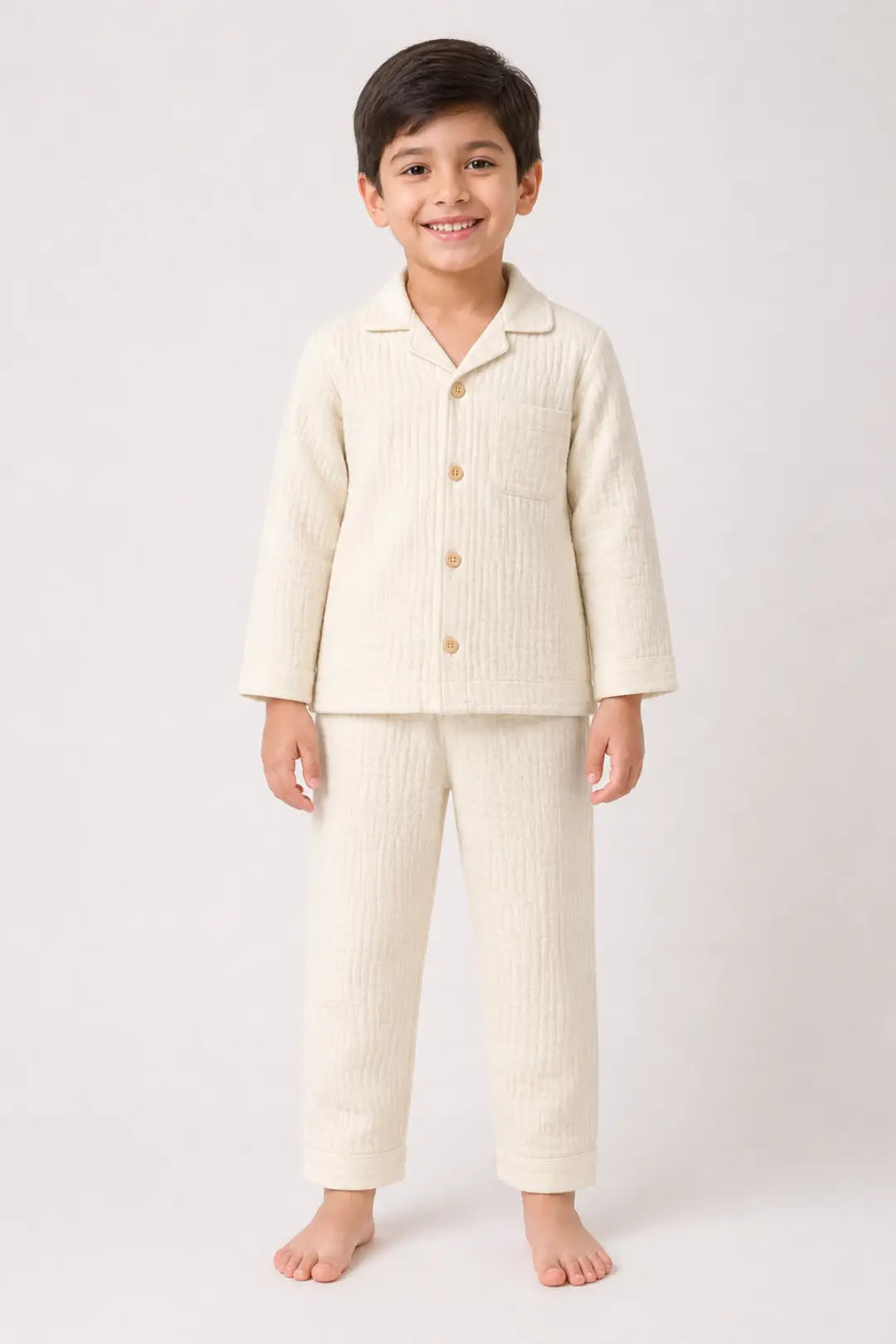 Cream White Muslin Cotton Pyjama Set