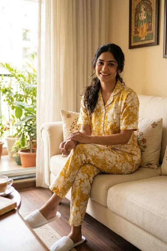 Yellow Flowers Pyjama sets Pure Cotton