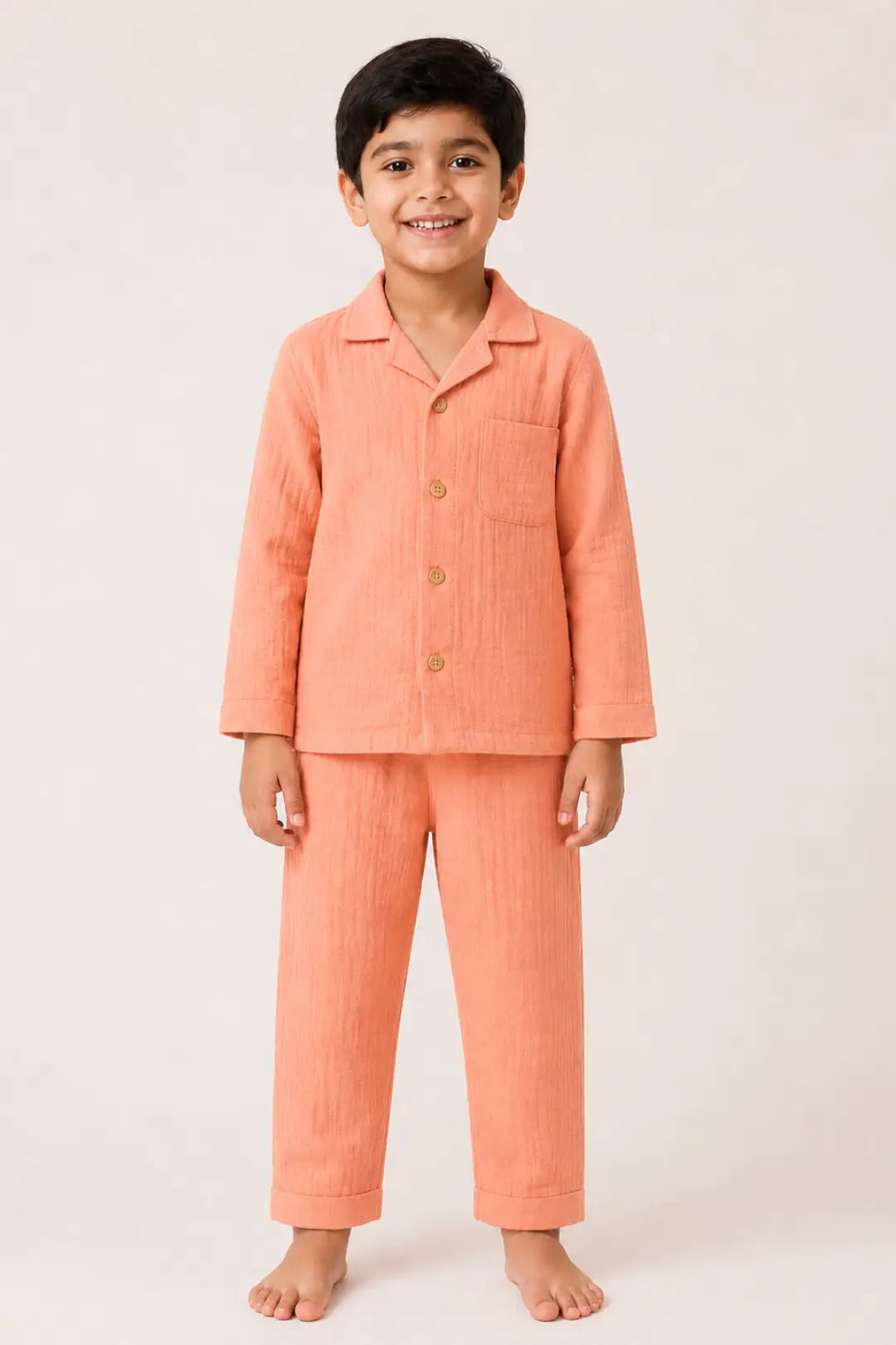 Coral Orange Muslin Cotton Pyjama Set