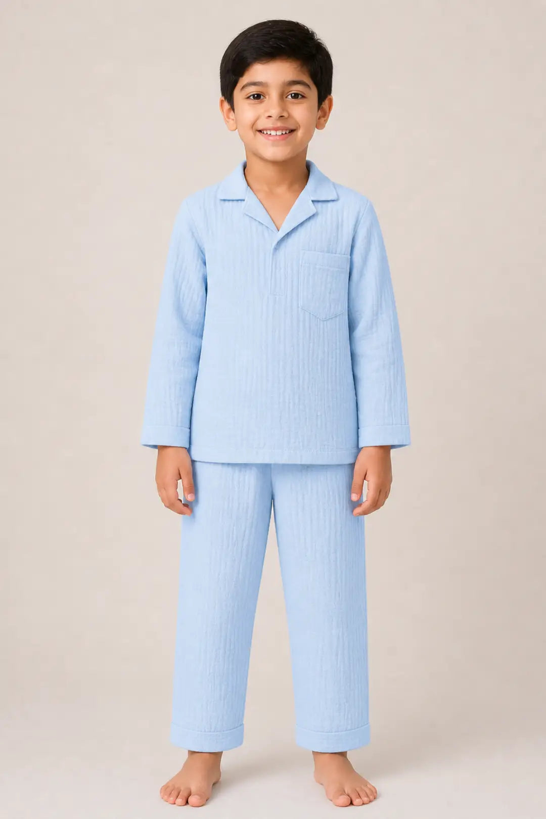 Sky Blue Muslin Cotton Pyjama Set