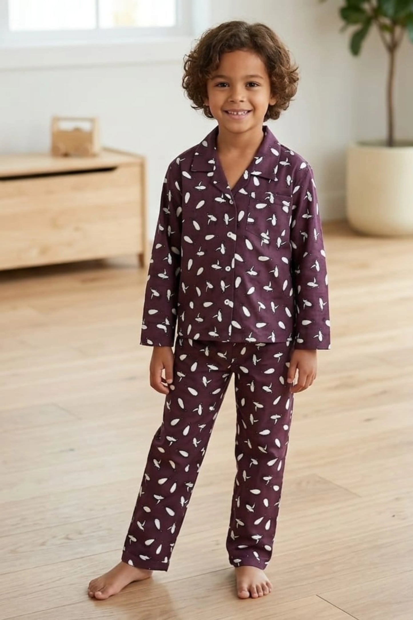 Maroon Penguin  Fleece Cotton Pyjama Sets