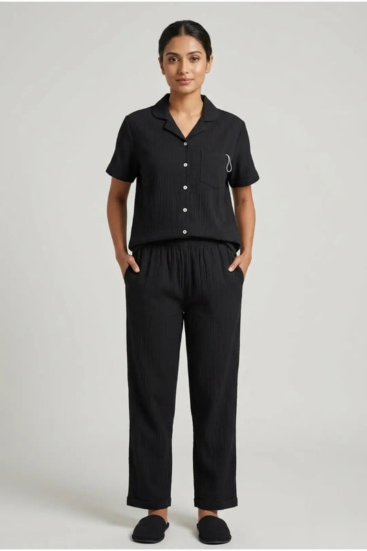 Black Plain Linen Cotton