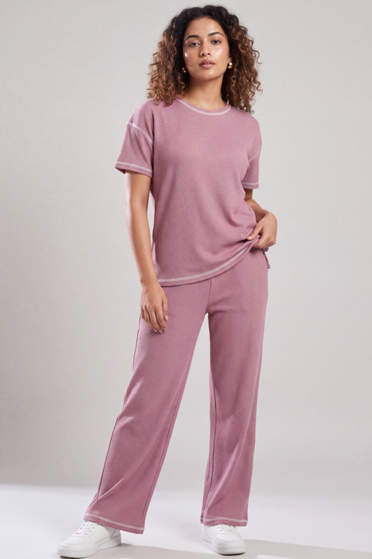 Dusty Rose Pink Cotton Co-ord Loungewear Set