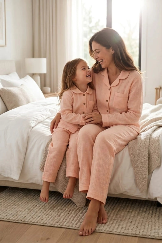 Peach Pink Muslin Twinning Sets