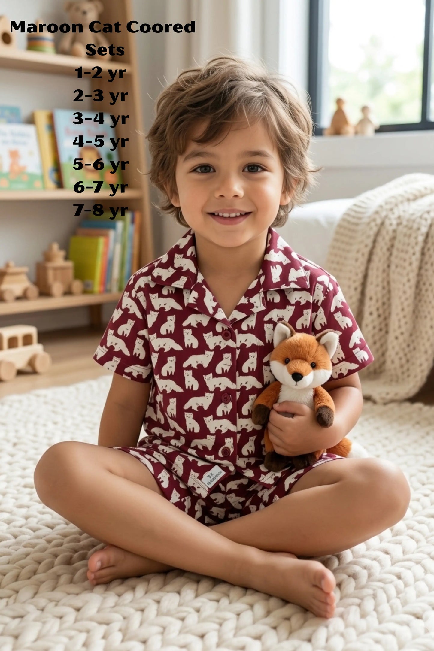 Maroon Cat Shorts Sets