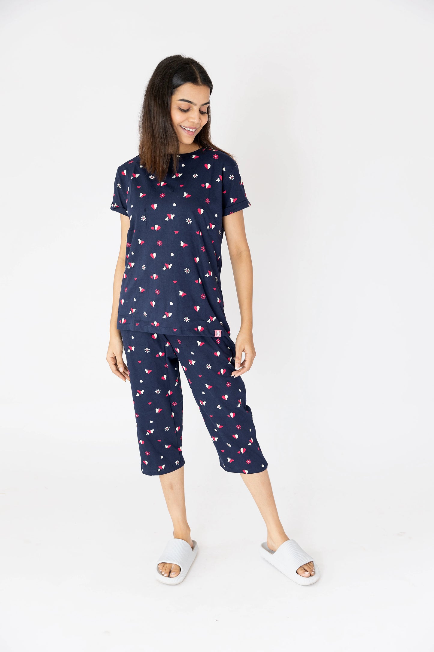 Dark Blue  Cotton Capri Nightwear Set