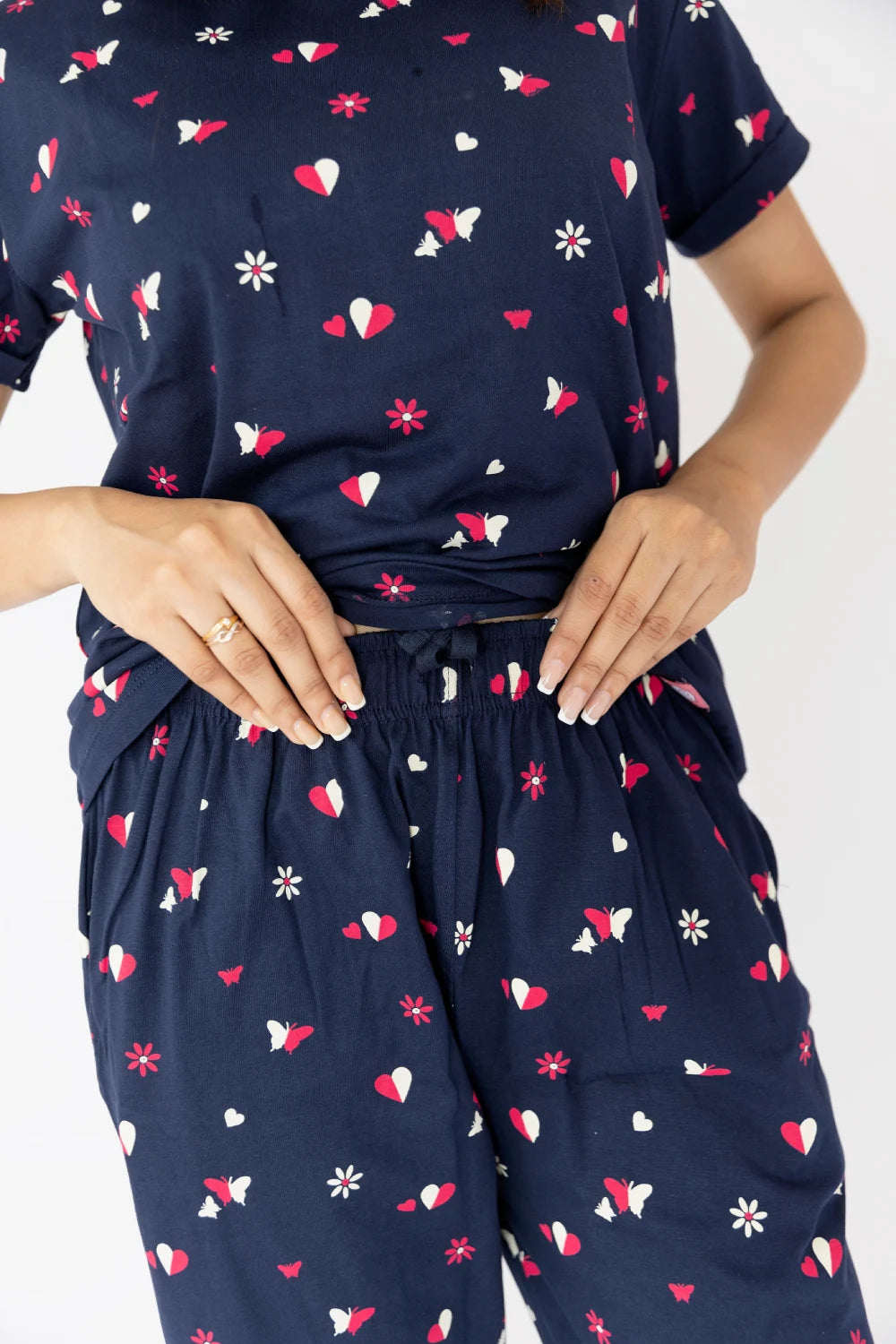 Dark Blue  Cotton Capri Nightwear Set