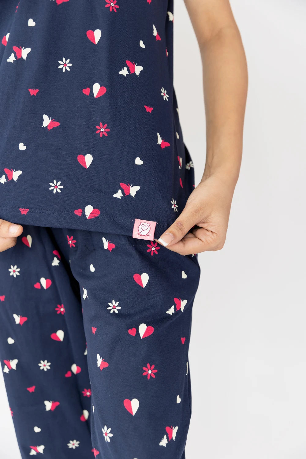 Dark Blue  Cotton Capri Nightwear Set