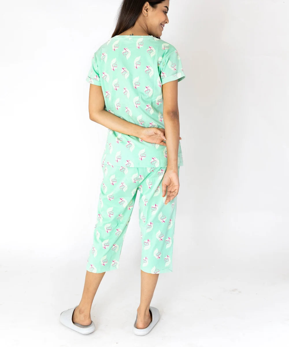 Green Cotton Capri Nightwear Set