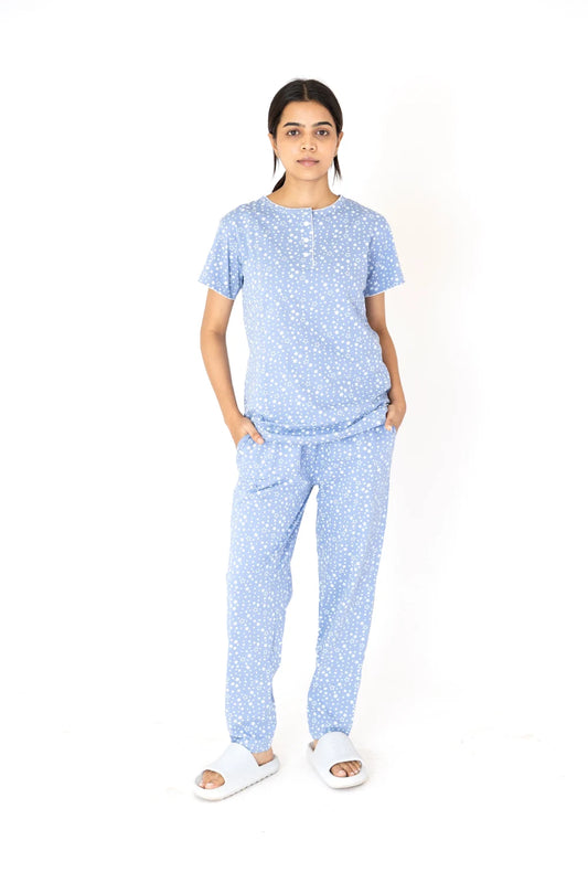 Light Blue Cotton Capri Nightwear Set