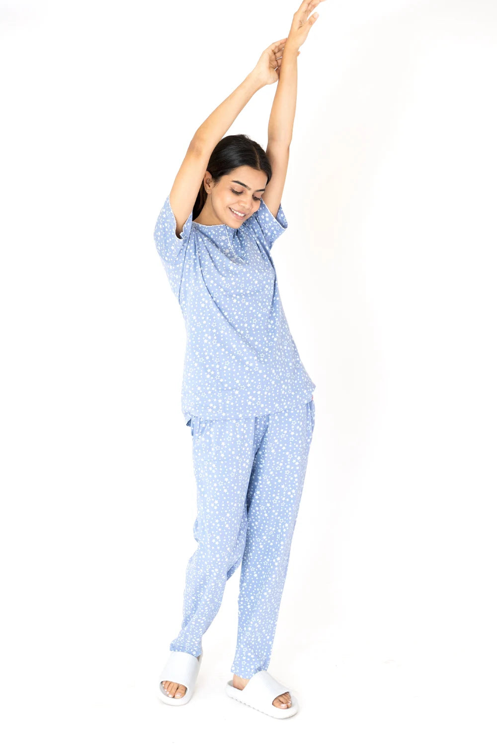 Light Blue Cotton Capri Nightwear Set