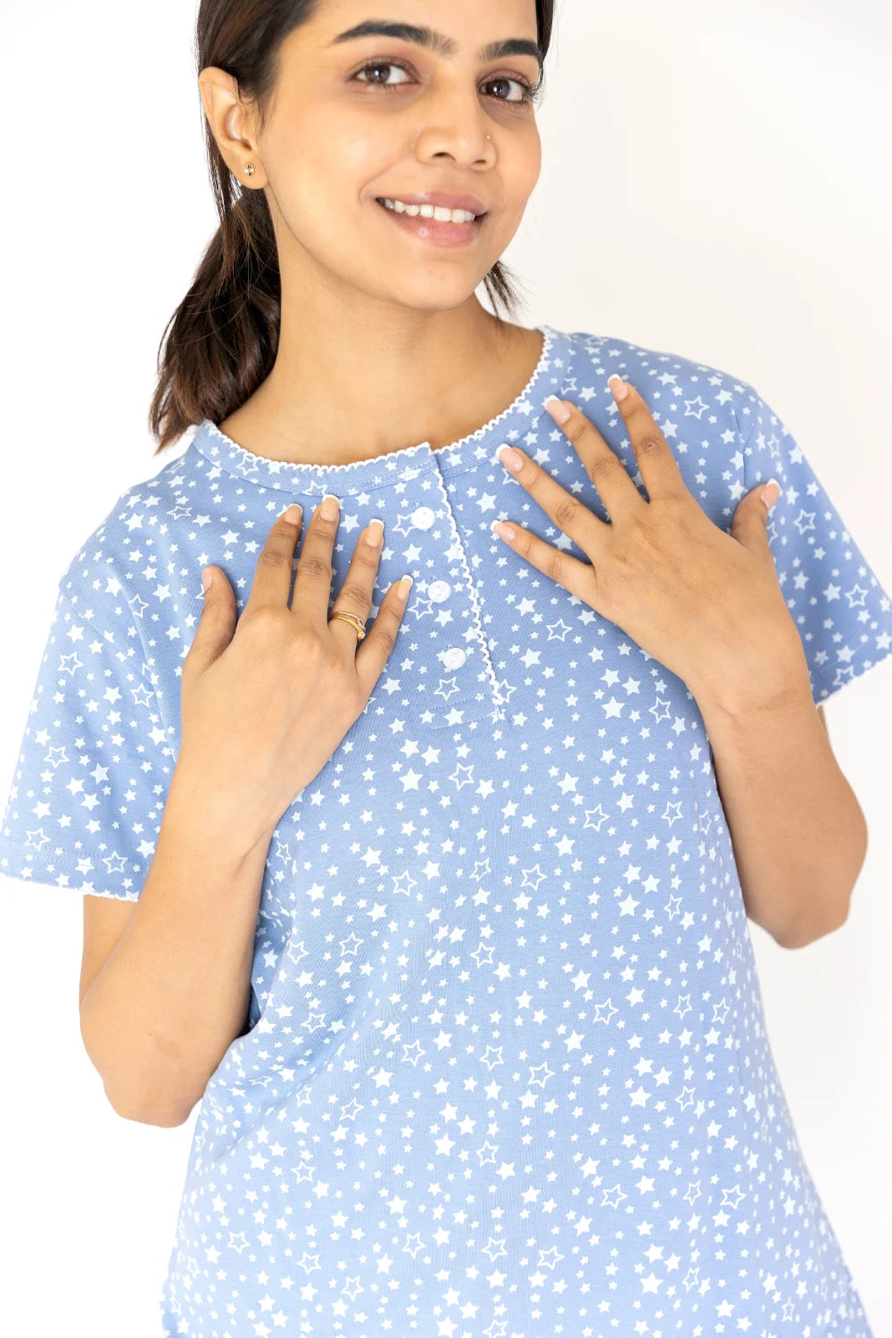 Light Blue Cotton Capri Nightwear Set
