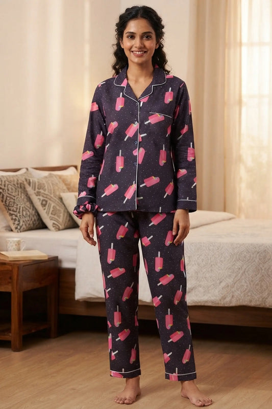 Black Pink Ice cream Pyjama Set
