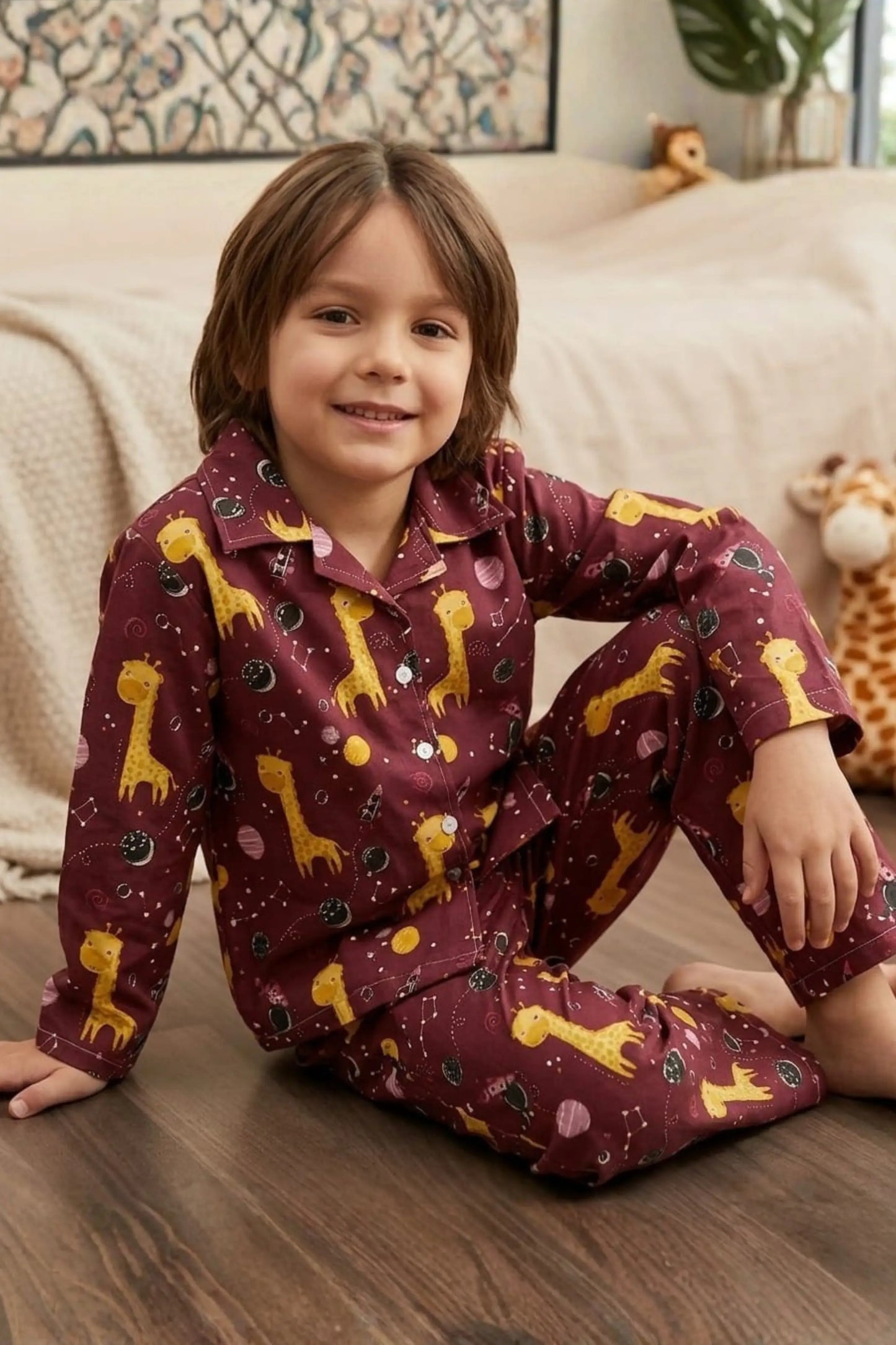 Maroon Giraffe Pyjama Sets