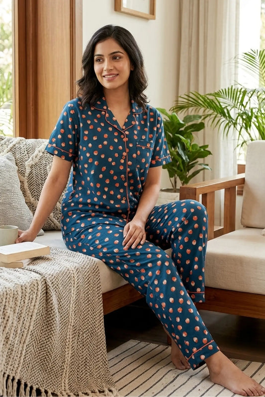 Dark Blue Strawberry Pyjama Sets