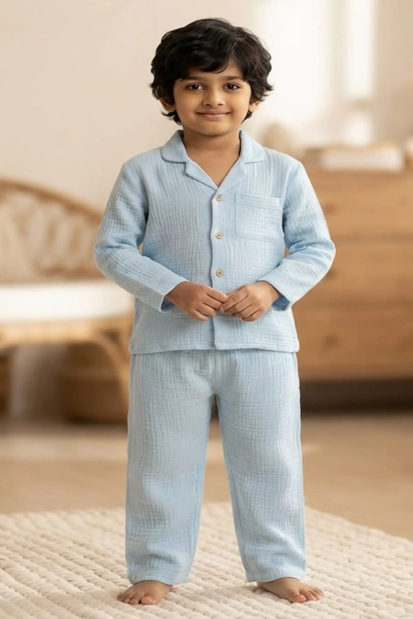 Sky Blue Muslin Cotton Pyjama Set