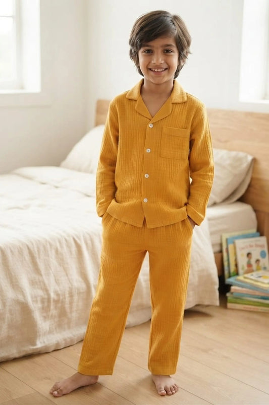 Mustard Muslin Cotton Pyjama Set
