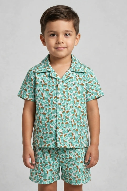 Green Red Popcorn Shorts  Sets