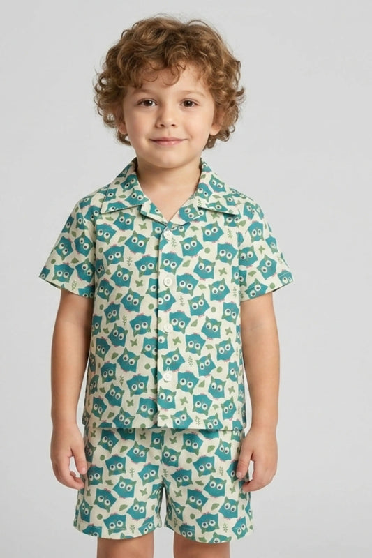 Green owl cotton shorts sets