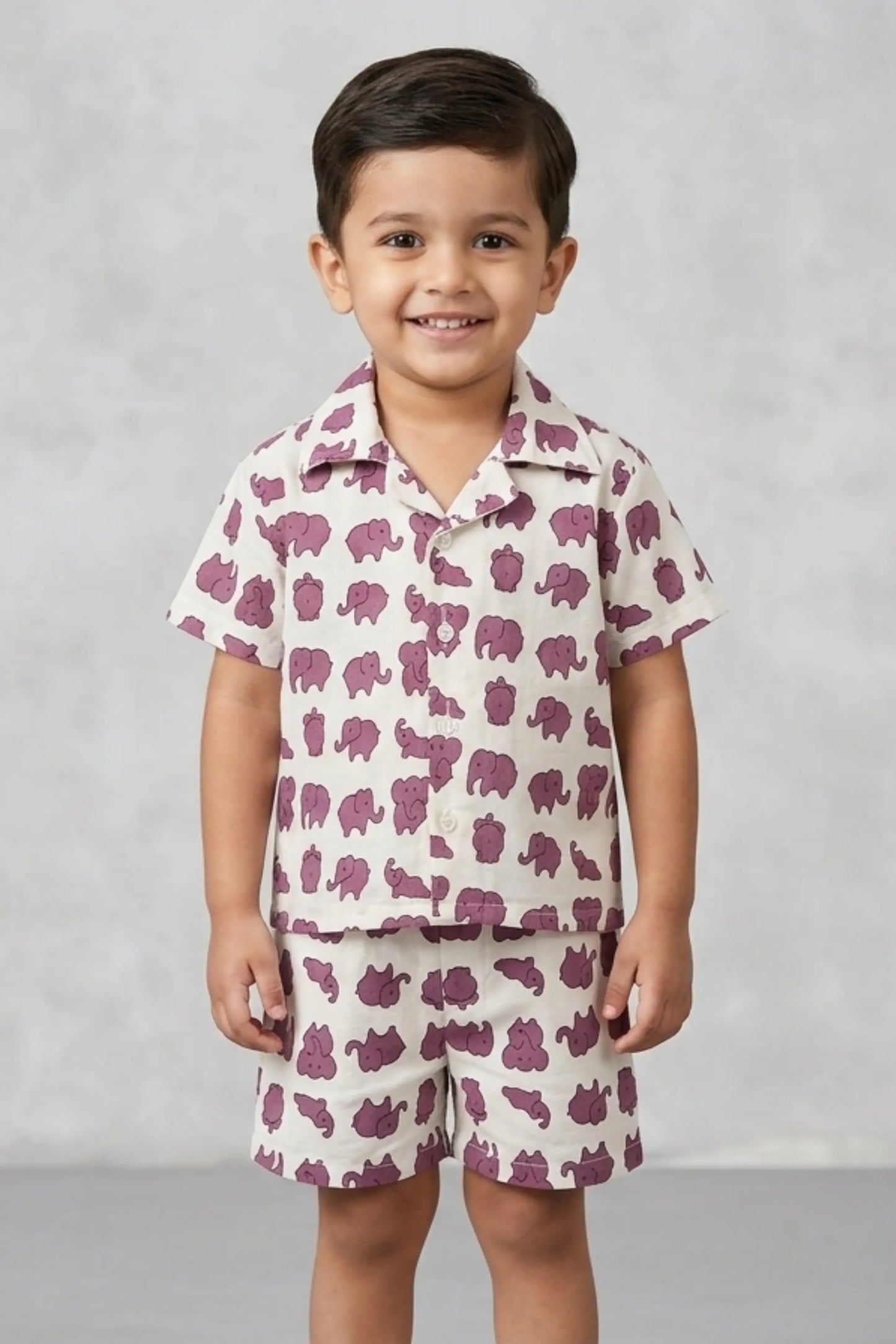 White Maroon Elephant Shorts   Sets