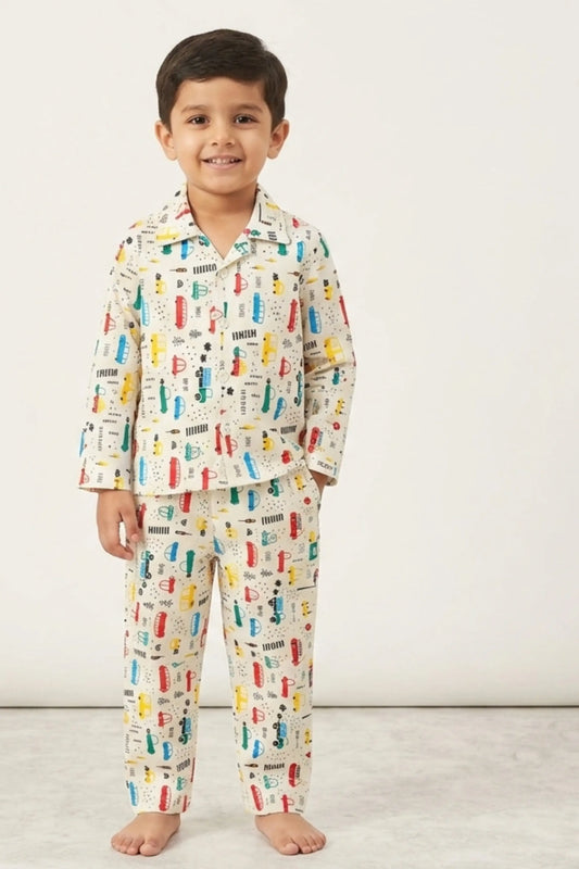 White Cars Pyjama Sets